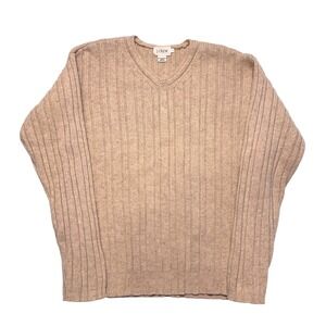 Vintage J Crew Lambswool Sweater Mens Large Beige Chunky Knit Crewneck